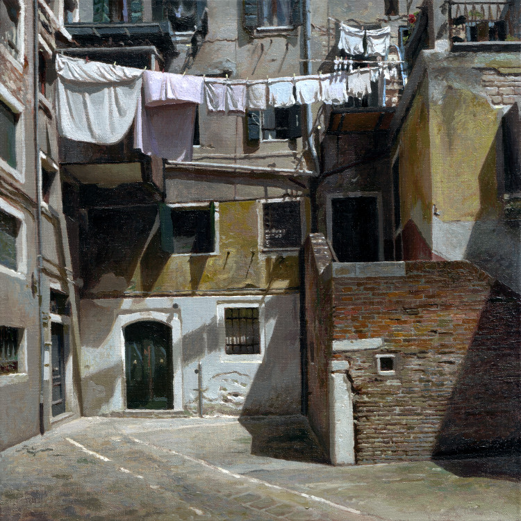 Courtyard with laundry, painting by Jan Maris