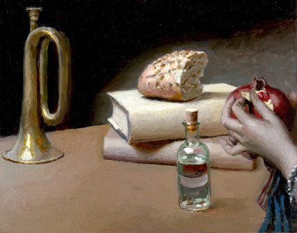 Trumpet, bread, painting by Jan Maris