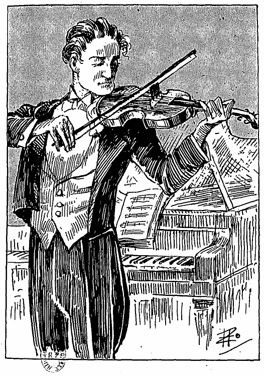 Un violoniste en train de jouer, la sourdine mise.