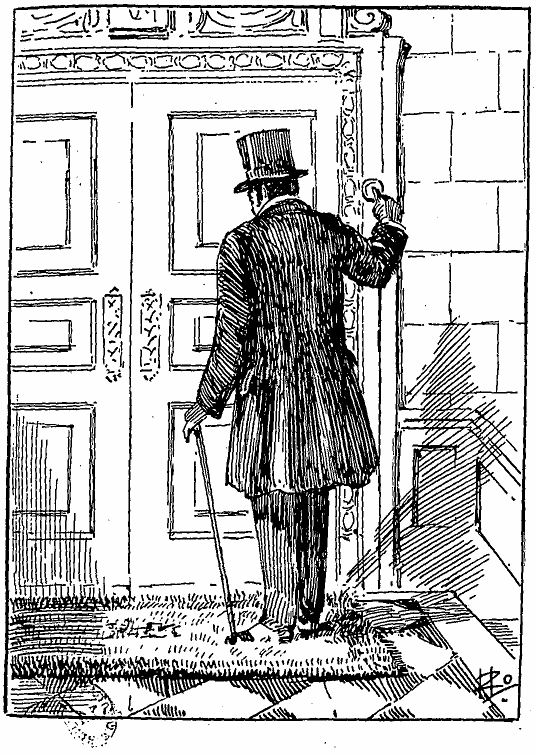 Un homme sur un palier en train de sonner à une porte.